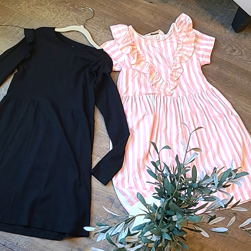 H&M  bundle ribbed jersey cotton girl's flounce trimmed dress Size 8 10